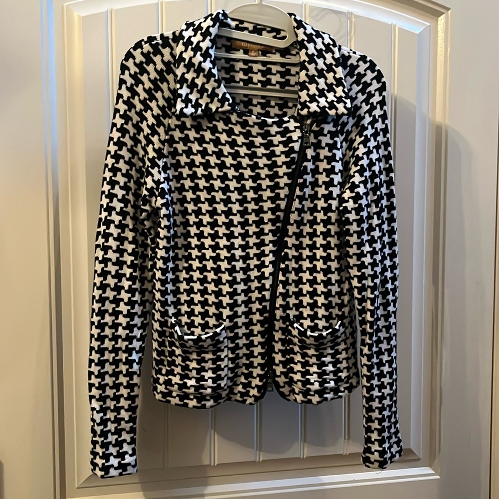 Ellen Tracy S sweater jacket houndstooth